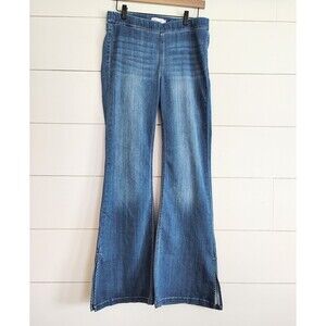 Cello Stretchy Pull On Denim Side Slit Flare Medium Wash Blue Boho Jeans Large
